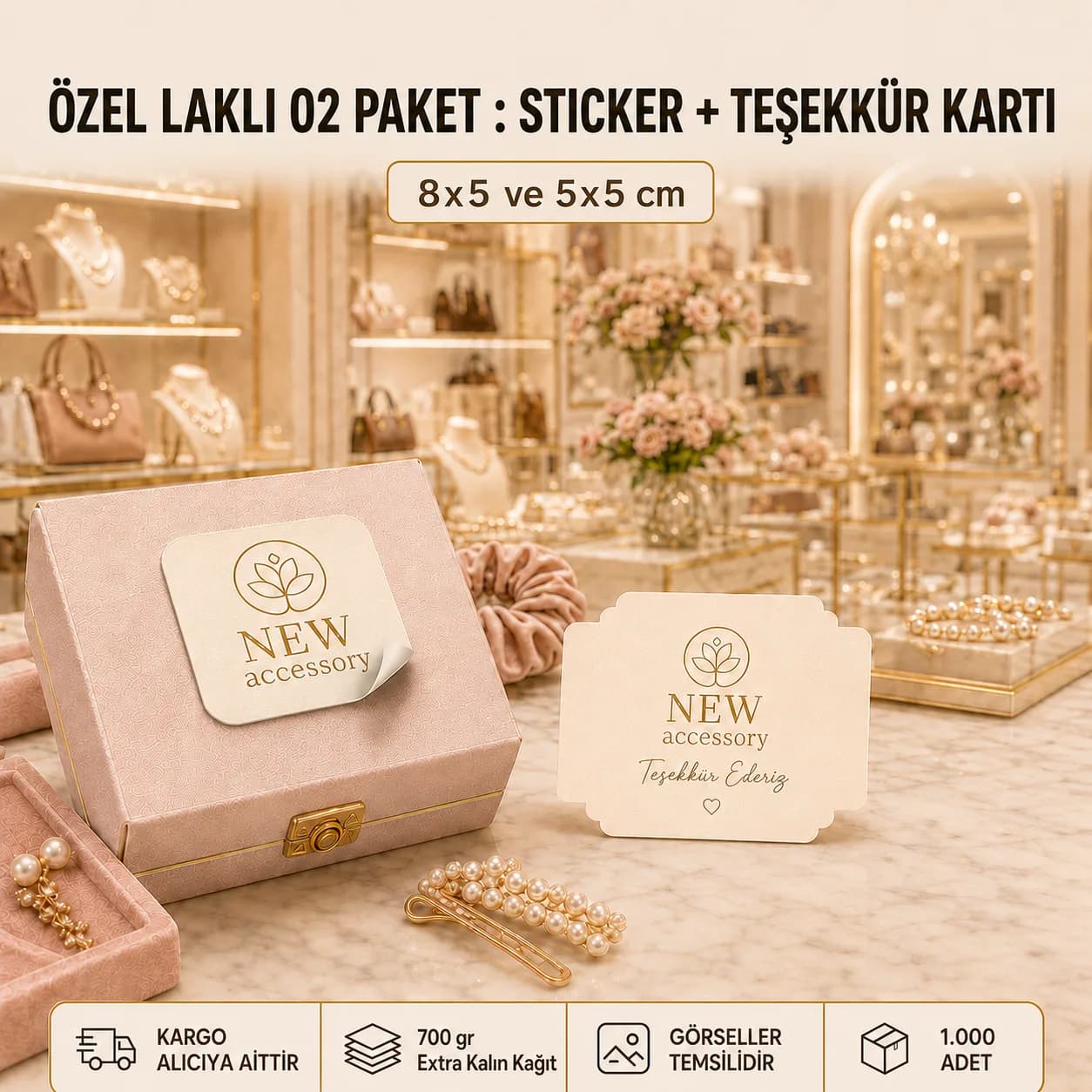 Basan Adam özel laklı 02 paket kampanyası: 1.000 adet sticker ve teşekkür kartı, 700 gr extra kalın kağıt, KDV dahil 2.232 TL.