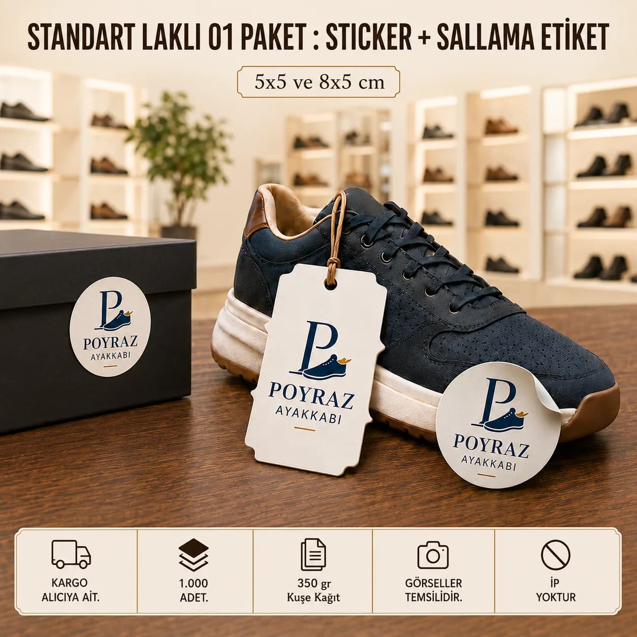 Basan Adam standart laklı 01 paket kampanyası: 1.000 adet sticker (5x5 cm) ve sallama etiket (8x5 cm), 350 gr kuşe kağıt, KDV dahil 1.818 TL.
