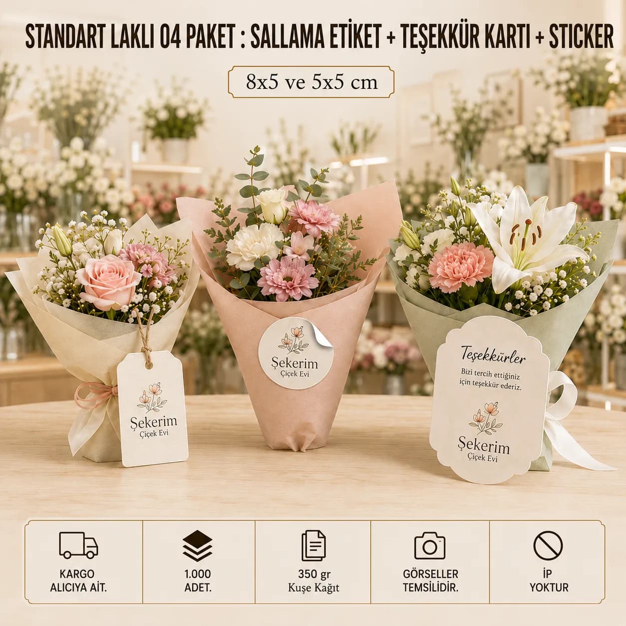 Basan Adam standart laklı 04 paket kampanyası: 1.000 adet sallama etiket, teşekkür kartı ve sticker, 350 gr kuşe kağıt, KDV dahil 2.700 TL.